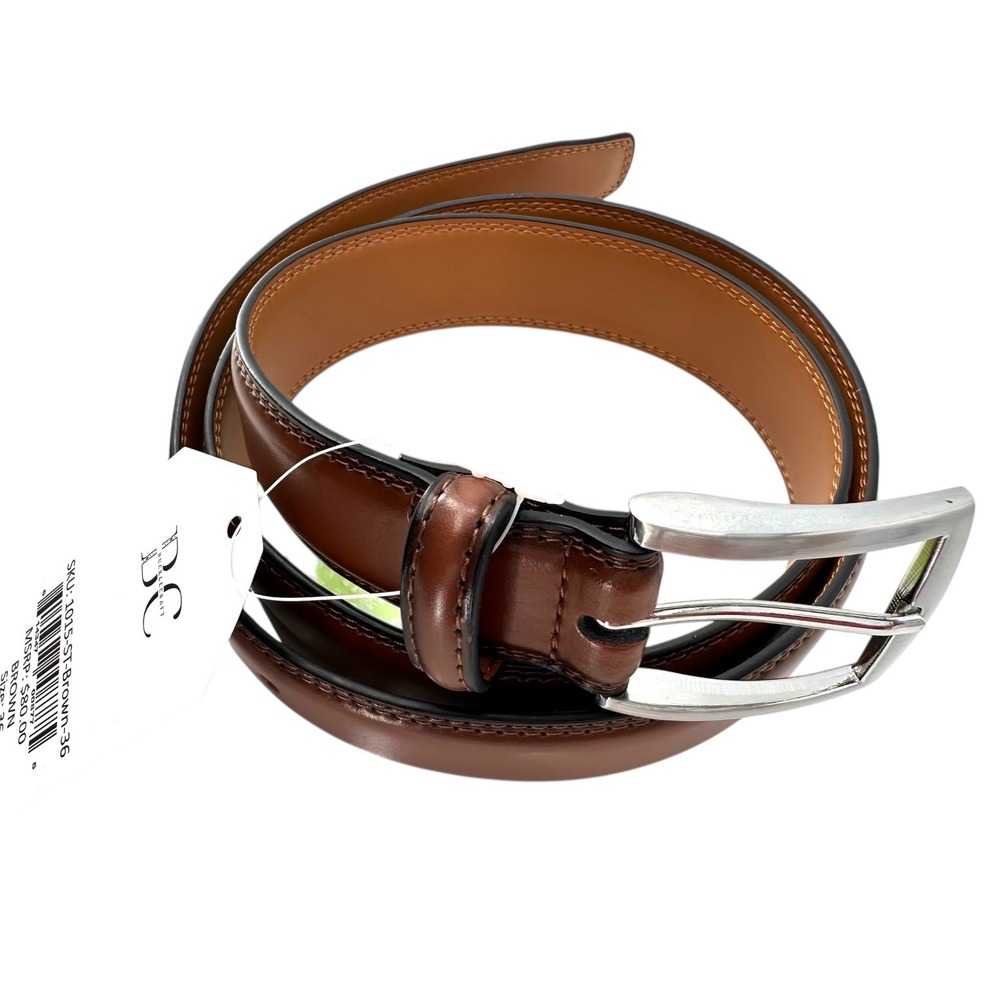 BuckleCraft Brown Genuine Leather Belt Stainless Steel Buckle Men's Size 34‎ NWT - Picture 2 of 6